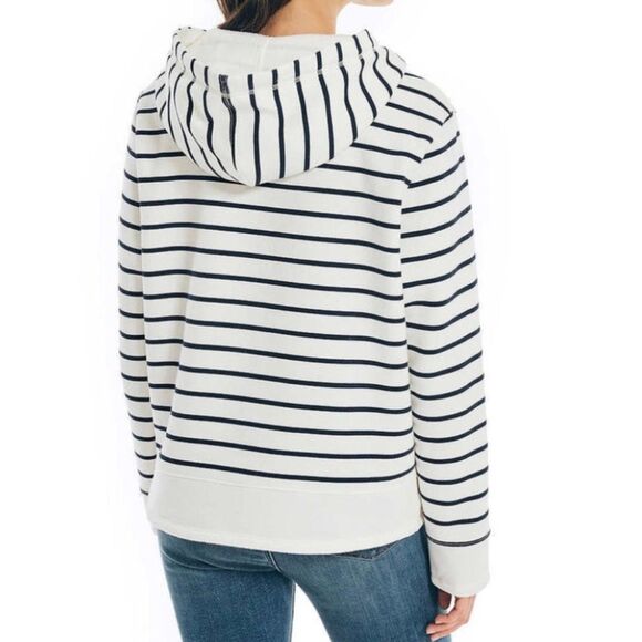 Nautica Nautical Navy White Stripe Relaxed Fit Hoodie XL - Picture 3 of 9